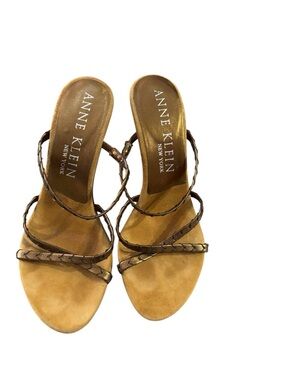 Anne Klein Tan Braided Strap Slide Heels